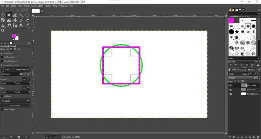 Em hãy thiết kế hình tròn và hình vuông lồng nhau như Hình 14