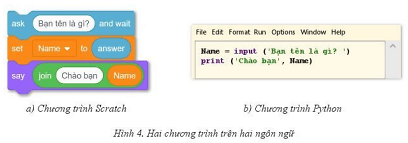 Hai đoạn chương trình (viết bằng hai ngôn ngữ lập trình khác nhau) ở Hình 4