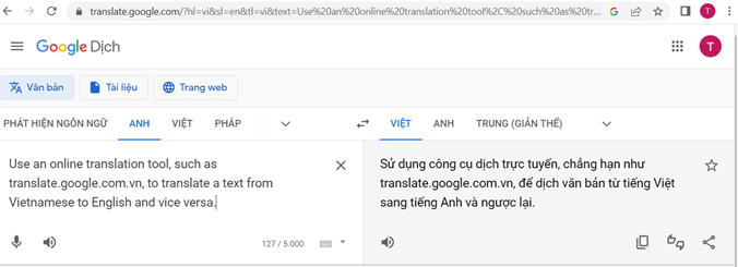 Hãy sử dụng công cụ dịch trực tuyến ví dụ như translate.google.com.vn để dịch