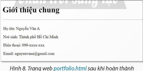 Thực hiện hiệu chỉnh trang web portfolio.html trong các ví dụ của bài học để giới thiệu
