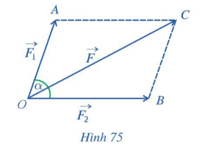 Hai lực vectơ F1, vectơ F2 cho trước cùng tác dụng lên một vật tại điểm O và tạo với nhau một góc