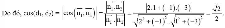 Tính số đo góc giữa hai đường thẳng d1: 2x – y + 5 = 0 và d2: x – 3y + 3 = 0