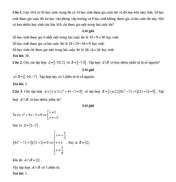 Đề kiểm tra Toán 10 Cánh diều Chương 1 (có lời giải)