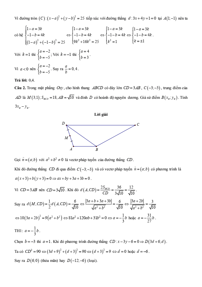 Đề kiểm tra Toán 10 Cánh diều Chương 7 (có lời giải)