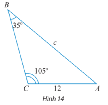 Tính độ dài cạnh c trong tam giác ABC ở Hình 14