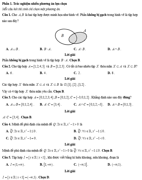 Đề kiểm tra Toán 10 Chân trời sáng tạo Chương 1 (có lời giải)