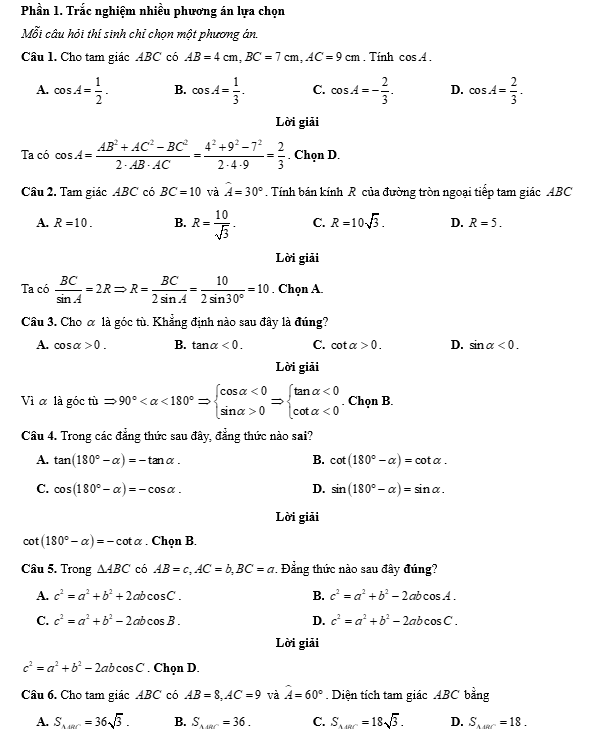 Đề kiểm tra Toán 10 Chân trời sáng tạo Chương 4 (có lời giải)