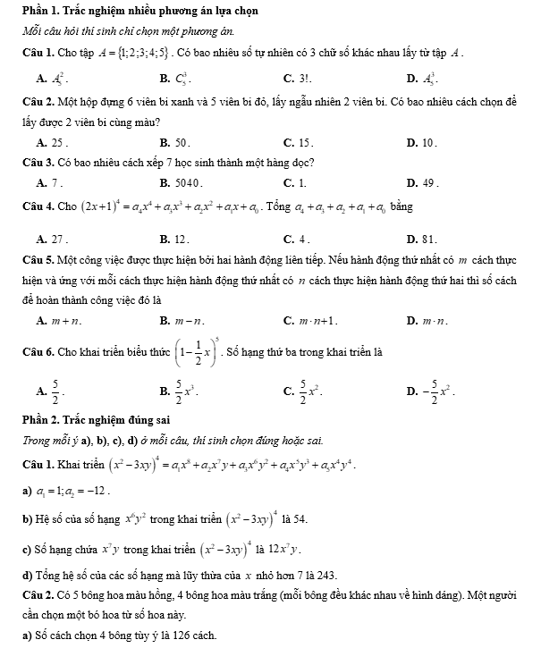 Đề kiểm tra Toán 10 Chân trời sáng tạo Chương 8 (có lời giải)