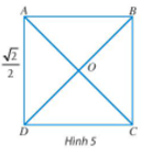 Cho hình vuông ABCD có cạnh bằng căn bậc hai 2/2 , hai đường chéo cắt nhau tại O (Hình 5)