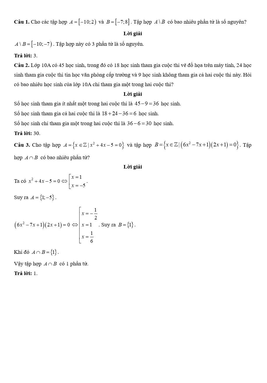 Đề kiểm tra Toán 10 Kết nối tri thức Chương 1 (có lời giải)