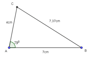 Vẽ một tam giác ABC, sau đó đo độ dài các cạnh, số đo góc A