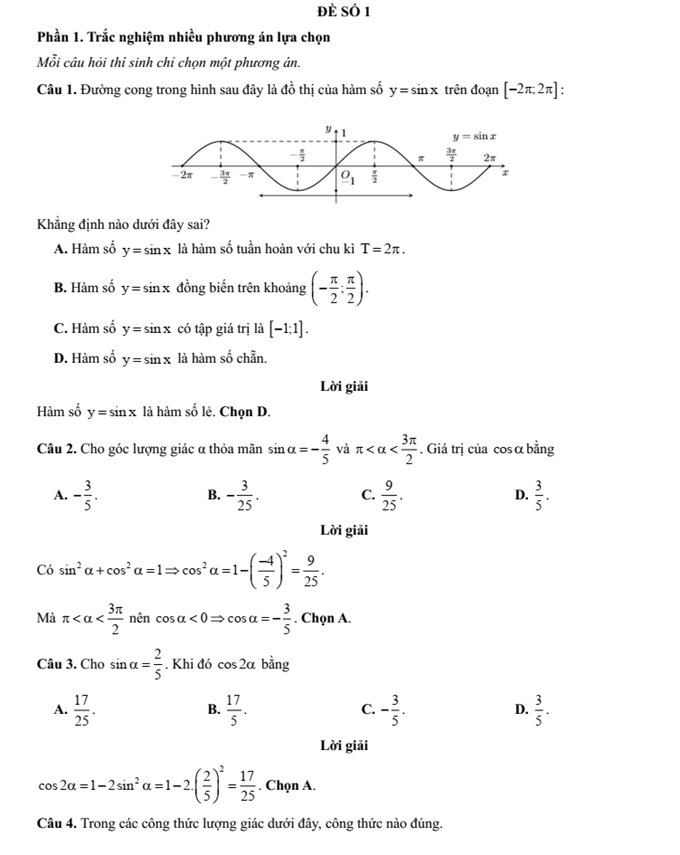 Đề kiểm tra Toán 11 Cánh diều Chương 1 (có lời giải)