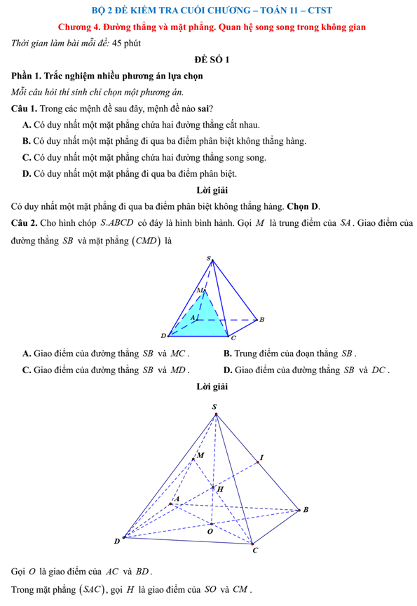 Đề kiểm tra Toán 11 Chân trời sáng tạo Chương 4 (có lời giải)
