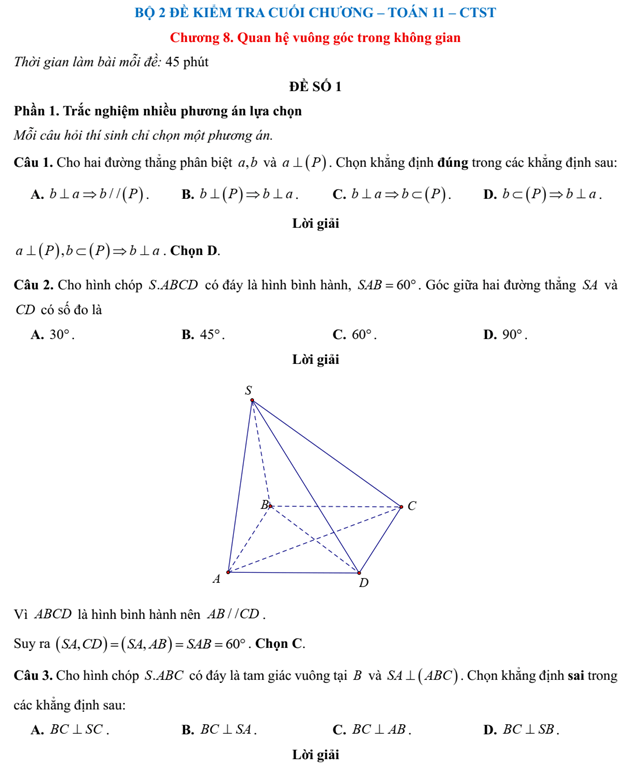 Đề kiểm tra Toán 11 Chân trời sáng tạo Chương 8 (có lời giải)