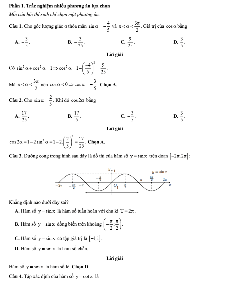 Đề kiểm tra Toán 11 Kết nối tri thức Chương 1 (có lời giải)