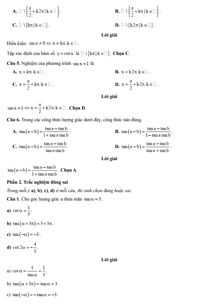 Đề kiểm tra Toán 11 Kết nối tri thức Chương 1 (có lời giải)