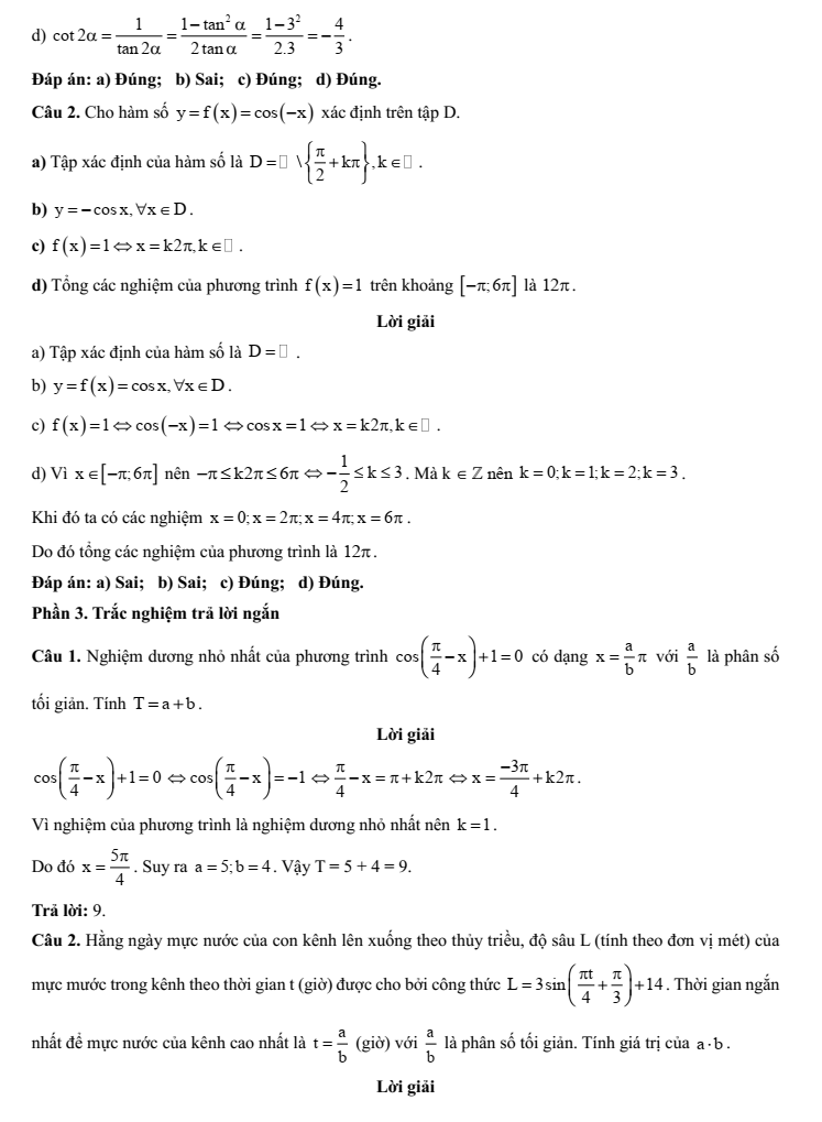 Đề kiểm tra Toán 11 Kết nối tri thức Chương 1 (có lời giải)