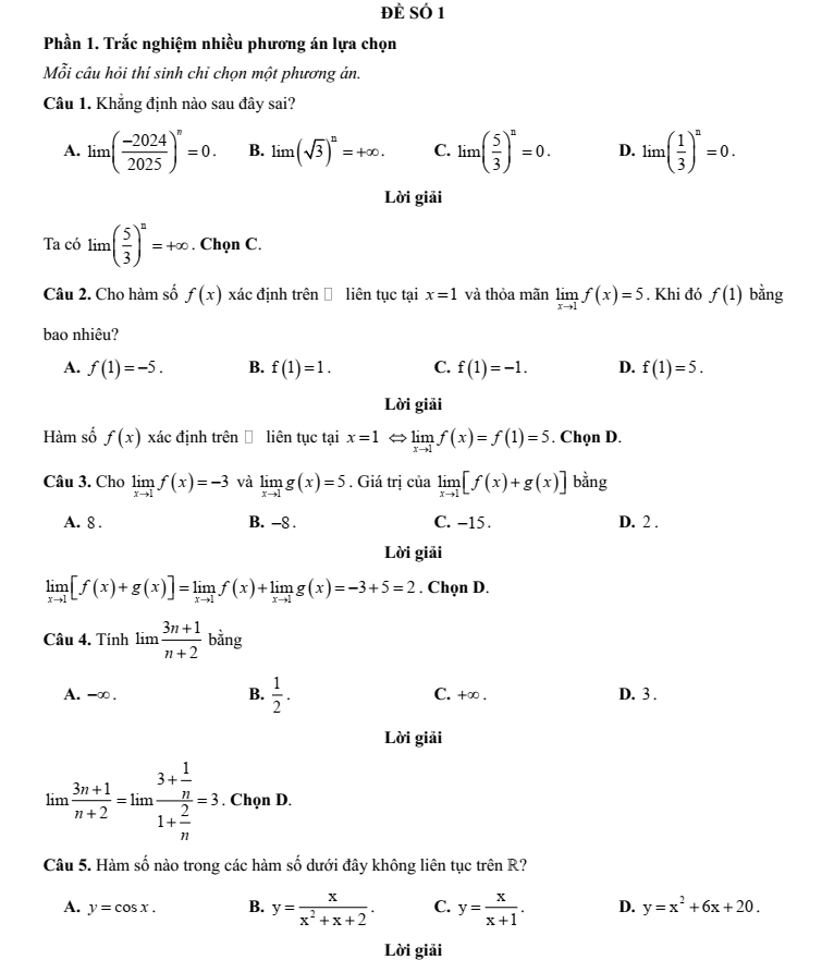 Đề kiểm tra Toán 11 Kết nối tri thức Chương 5 (có lời giải)
