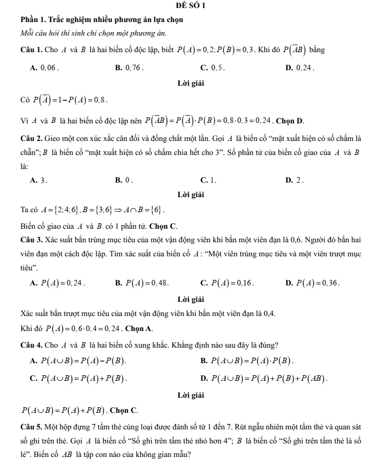 Đề kiểm tra Toán 11 Kết nối tri thức Chương 8 (có lời giải)
