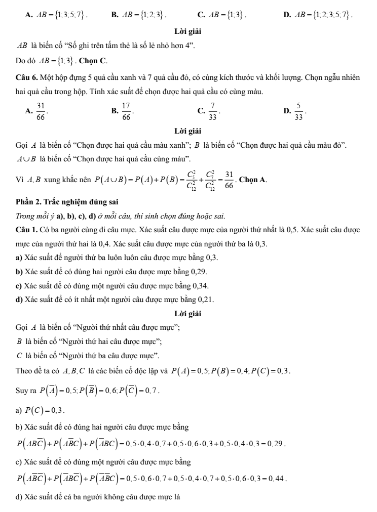 Đề kiểm tra Toán 11 Kết nối tri thức Chương 8 (có lời giải)
