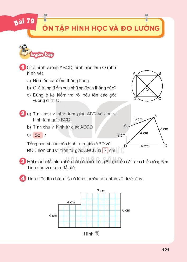 Toán lớp 3 Bài 79: Ôn tập hình học và đo lường (trang 121, 122 Tập 2) | Kết nối tri thức