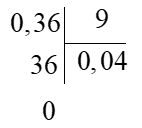 Đặt tính rồi tính 0,36 : 9