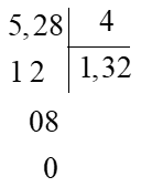 Đặt tính rồi tính 5,28 : 4