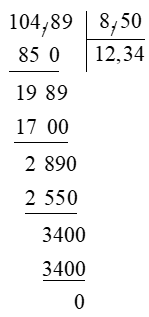 Tính 104,89 : 8,5