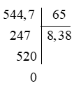 Tính 544,7 : 65