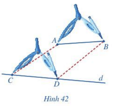 Thực hiện theo các bước sau ( Hình 42): Bước 1. Vẽ đoạn thẳng AB, đường thẳng d