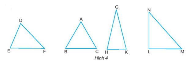 Em hãy dùng compa kiểm tra xem tam giác nào dưới đây (Hình 4) có 3 cạnh