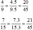 Quy đồng mẫu các phân số sau: a) 4/9 và 7/15 b) 5/12; 7/15 và 4/27