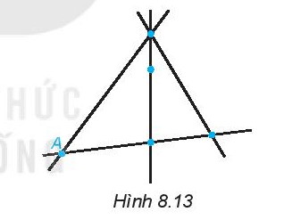 Hình 8.13 mô tả 4 đường thẳng và 5 điểm có tên là A, B, C, D và E, trong đó