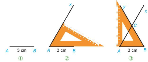 Vẽ tam giác đều ABC cạnh 3cm theo hướng dẫn sau: Bước 1. Vẽ đoạn thẳng 