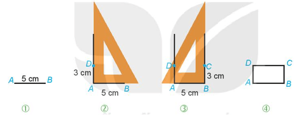 Vẽ hình chữ nhật ABCD có một cạnh bằng 5 cm, một cạnh bằng 3 cm