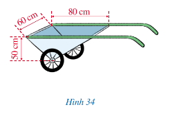 Hình 34 mô tả một xe chở hai bánh mà thùng chứa của nó có dạng lăng trụ đứng tam giác
