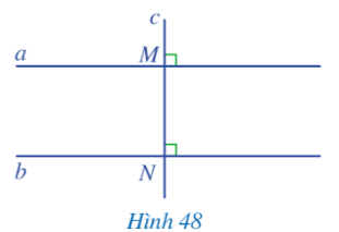 Bạn Ánh vẽ hai đường thẳng a, b cùng vuông góc với đường thẳng c (Hình 48)