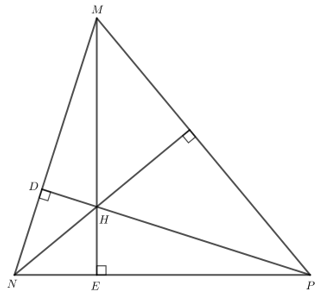 Cho tam giác nhọn MNP có trực tâm H Khi đó, góc HMN bằng góc nào sau đây