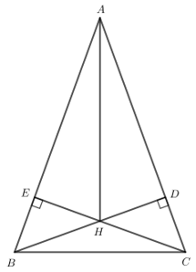 Cho tam giác ABC cân tại A có ∠ABC = 70^0 Hai đường cao BD và CE cắt nhau tại H