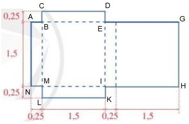 Cho miếng bìa có kích thước được mô tả như Hình 8 (các số đo trên hình tính theo đơn vị đề-xi-mét)