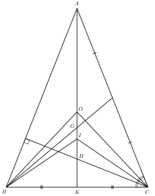 Cho tam giác ABC có G là trọng tâm, H là trực tâm, I là giao điểm của ba đường phân giác