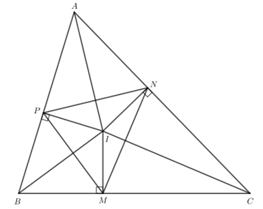 Cho tam giác ABC có I là giao điểm của ba đường phân giác
