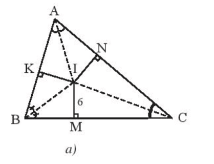 Trong Hình 8, I là giao điểm ba đường phân giác của tam giác ABC.