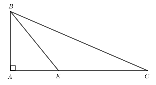 Cho tam giác ABC vuông tại A có góc B > 45 độ