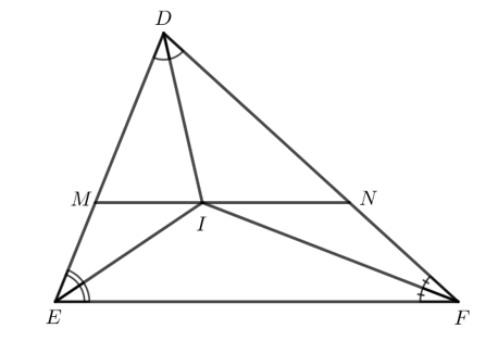 Cho tam giác DEF. Tia phân giác của góc D và E cắt nhau tại I