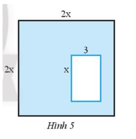 Cho hình vuông cạnh 2x và bên trong là hình chữ nhật có độ dài hai cạnh là x và 3 