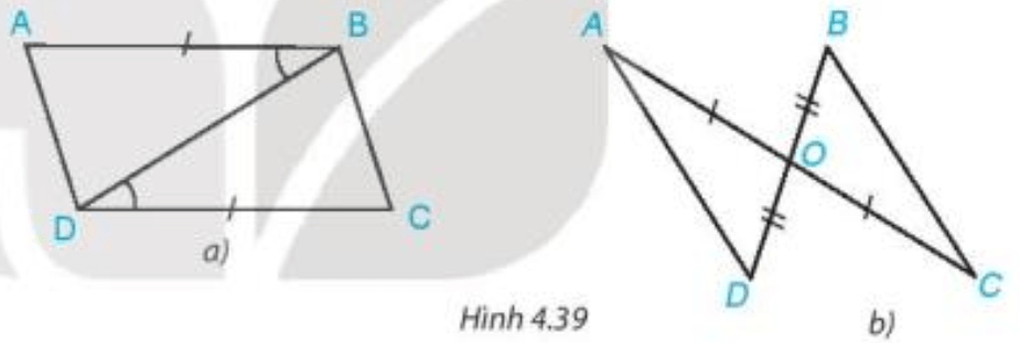 Trong mỗi hình bên (H.4.39), hãy chỉ ra một cặp tam giác bằng nhau