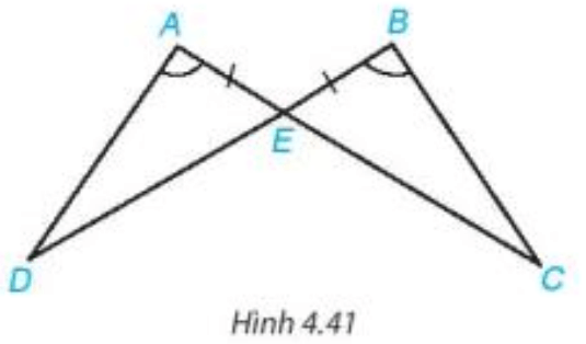 Chứng minh rằng hai tam giác ADE và BCE trong Hình 4.41 bằng nhau