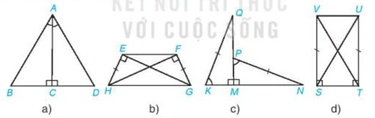 Mỗi hình sau có các cặp tam giác vuông nào bằng nhau? Vì sao