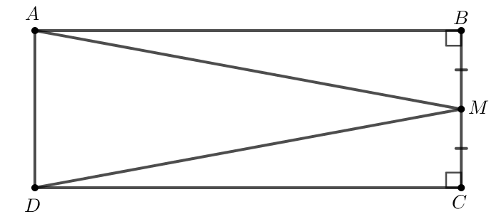 Cho hình chữ nhật ABCD, M là trung điểm của cạnh BC. Chứng minh rằng tam giác ABM= tam giác DCM
